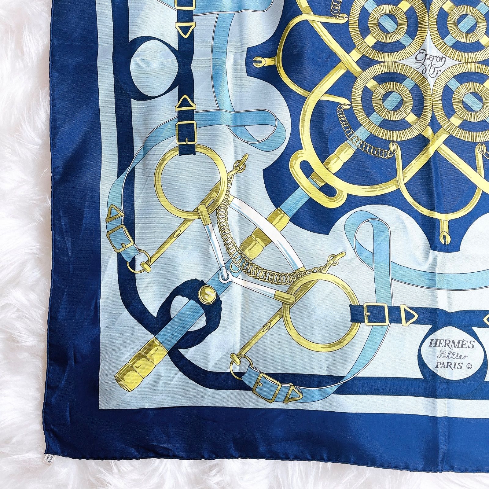 HERMES エルメス カレ90 Eperon d'or 黄金の拍車 Pellier シルク100