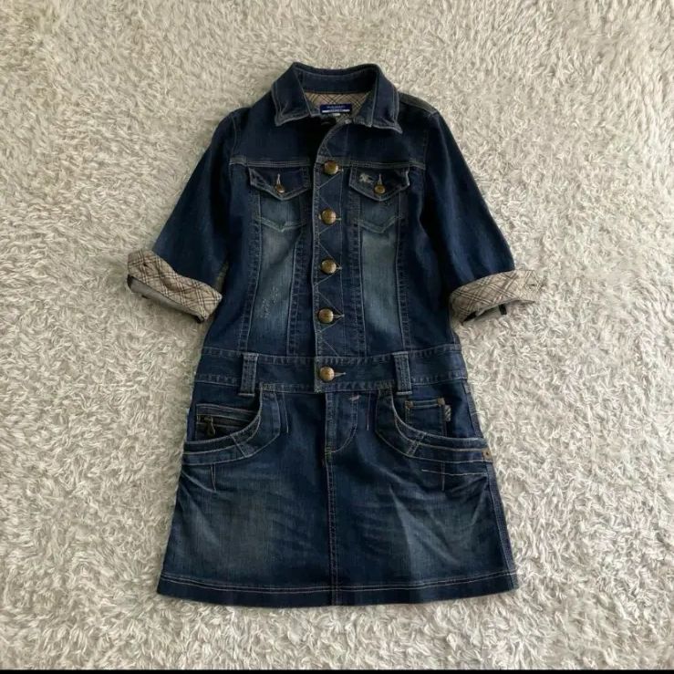 美品！BURBERRY バーバリー デニムワンピース ノバチェック 金ボタン