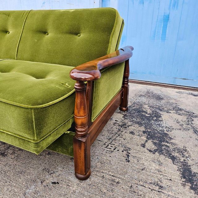 昭和レトロ オールド カリモク グリーン モケット 1人掛け ソファ①
