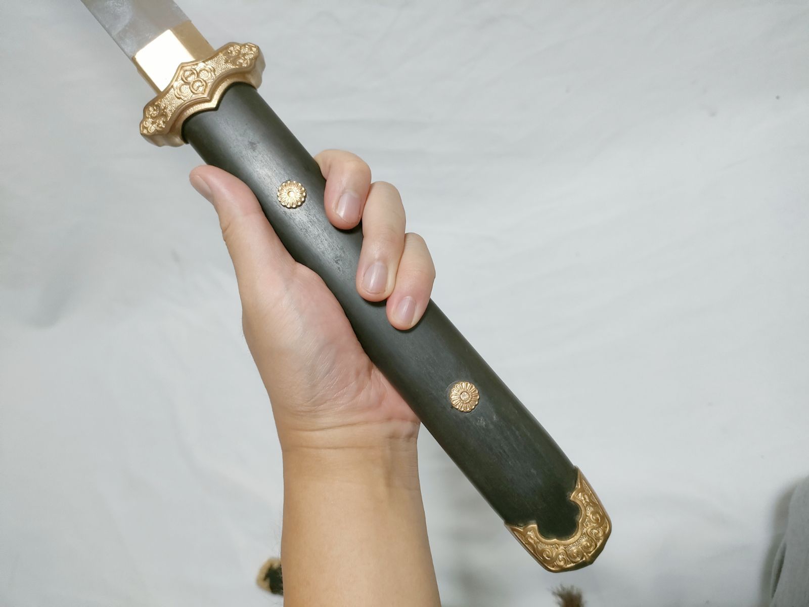 肥後拵 鍔 縁頭 象嵌 革巻柄 目貫勝虫 居合刀 肥後拵 鍔 縁頭 象嵌 革