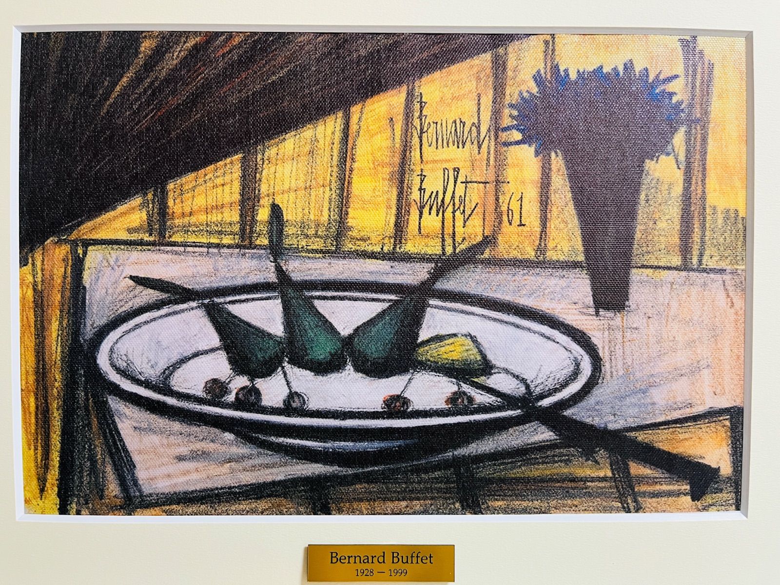 ベルナール・ビュッフェ「白い皿と花」キャンバス - メルカリ