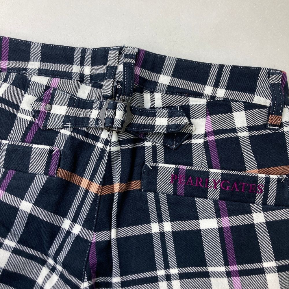 未使用級 パーリーゲイツ チェック柄 パンツ リング付き ロゴ刺繍