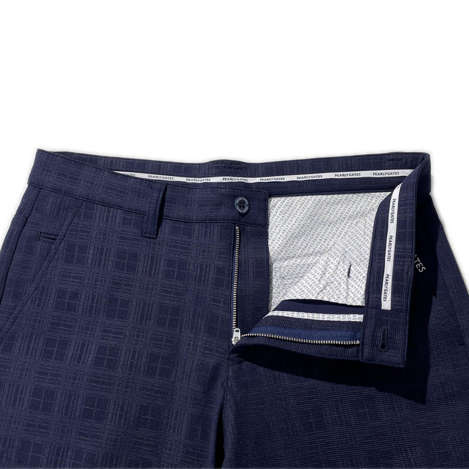 未使用品 PEARLY GATES ロゴ ストライプ パンツ 4 ネイビー PEARLY