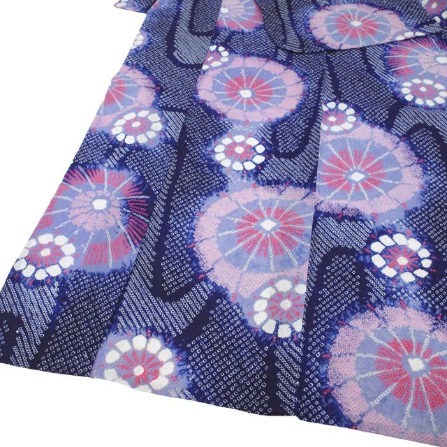 中古】 すごい値！ 本場有松鳴海絞り 浴衣 リサイクル ゆかた 紺 藍色