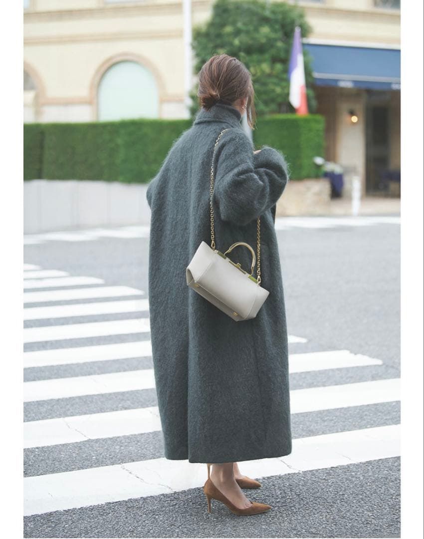 未使用級 HAUNT モヘヤ シャギーコート グレーグリーン - メルカリ