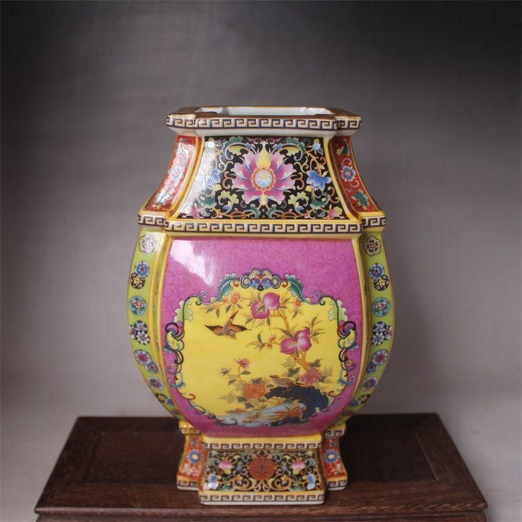 清雍正蒔金花鳥六方瓶 景徳鎮 陶磁器 装飾品 現代工芸品 美術品 置物