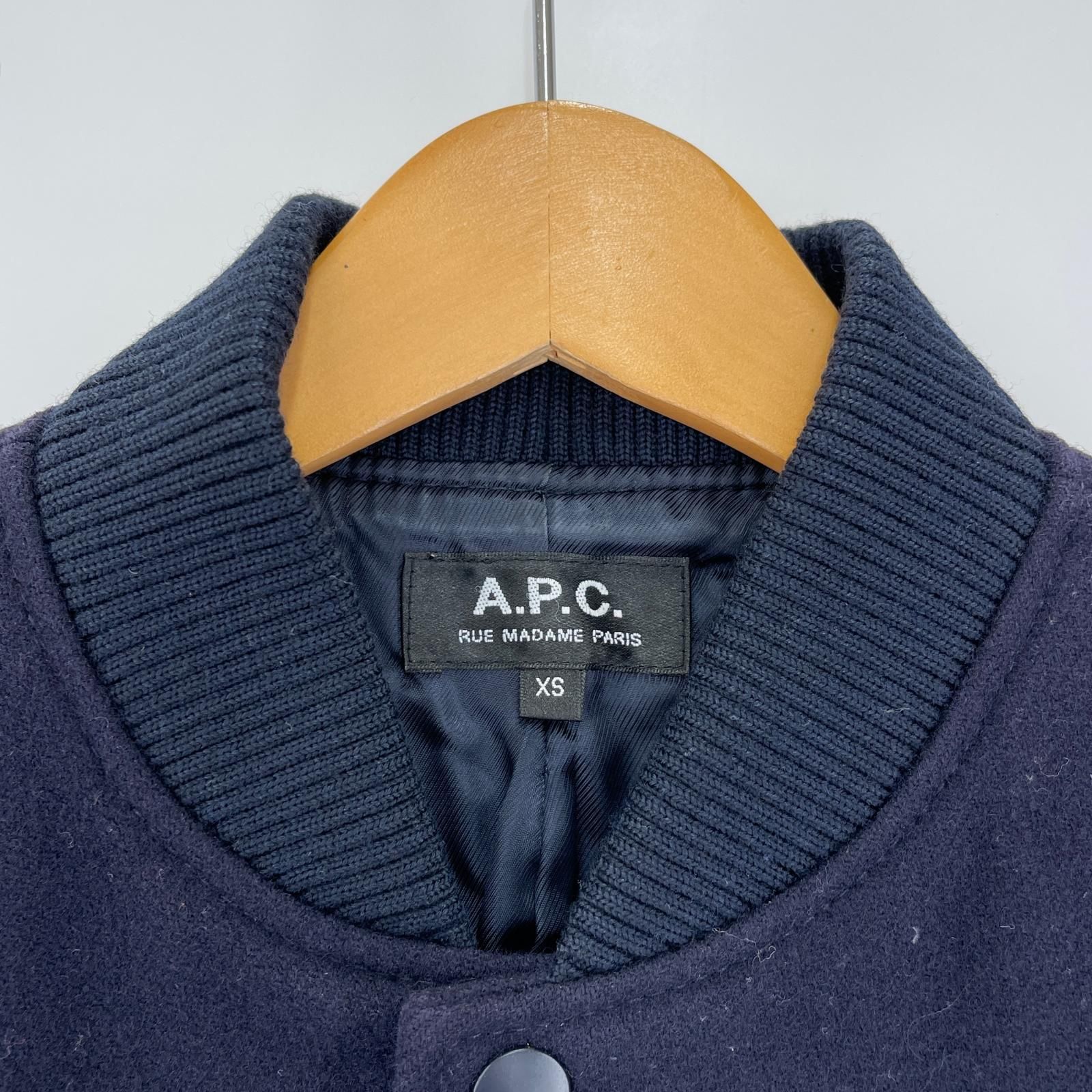 A.P.C. アーペーセー レザー ウールスタジャン sizeXS/ネイビー - メルカリ