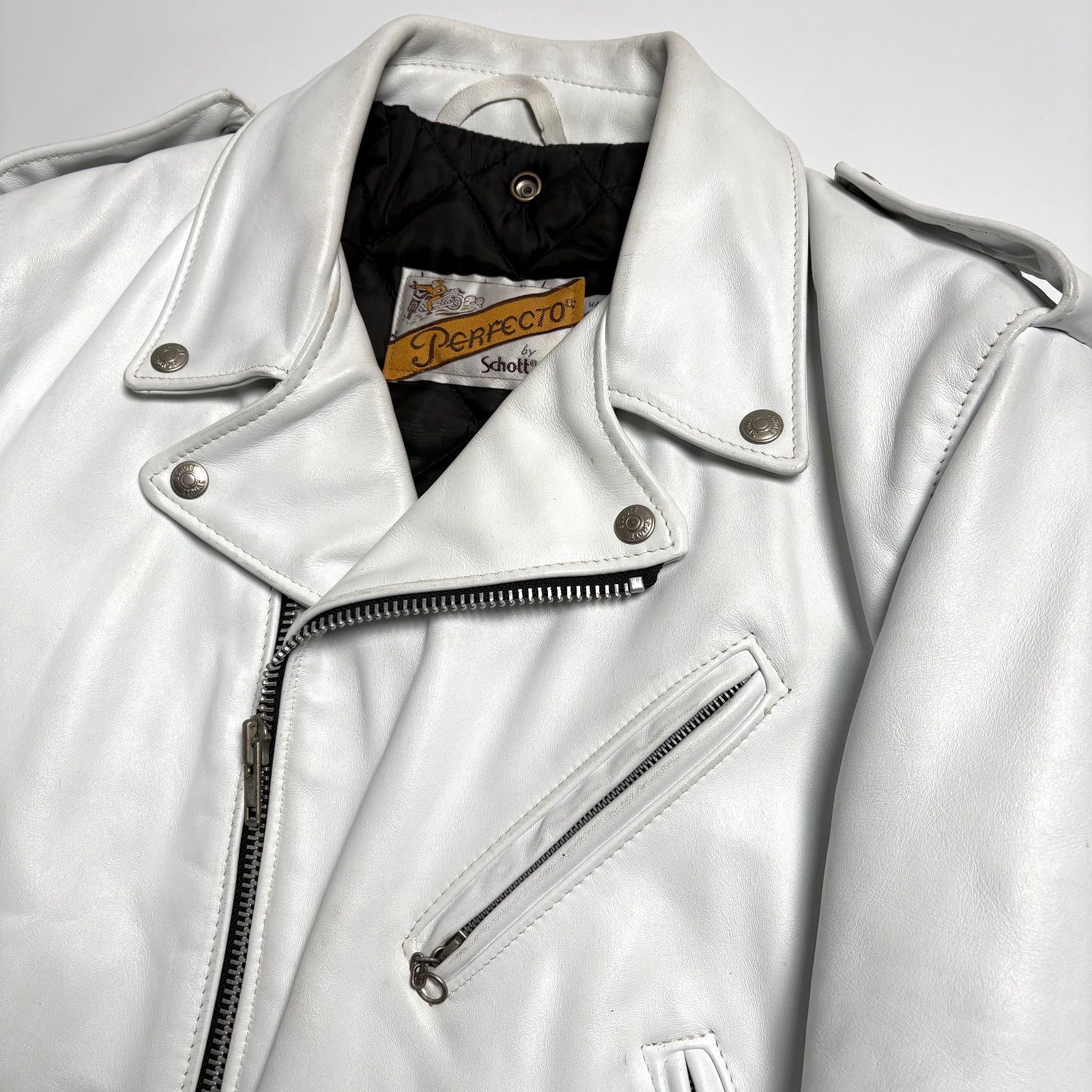 米国製】Schott レザー ライダースジャケット 白 40 ダブル 本革