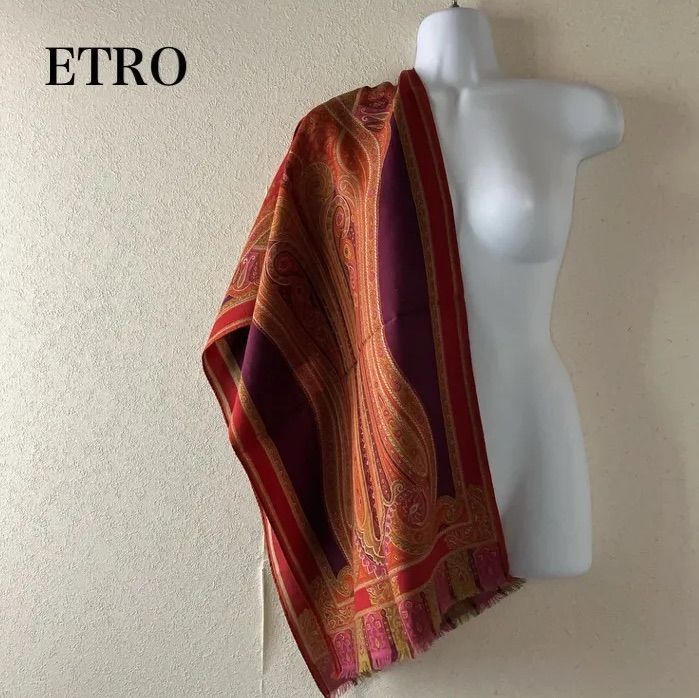 エトロ ETRO ひざかけ マフラー 大判ショール ストール ペイズリー 赤