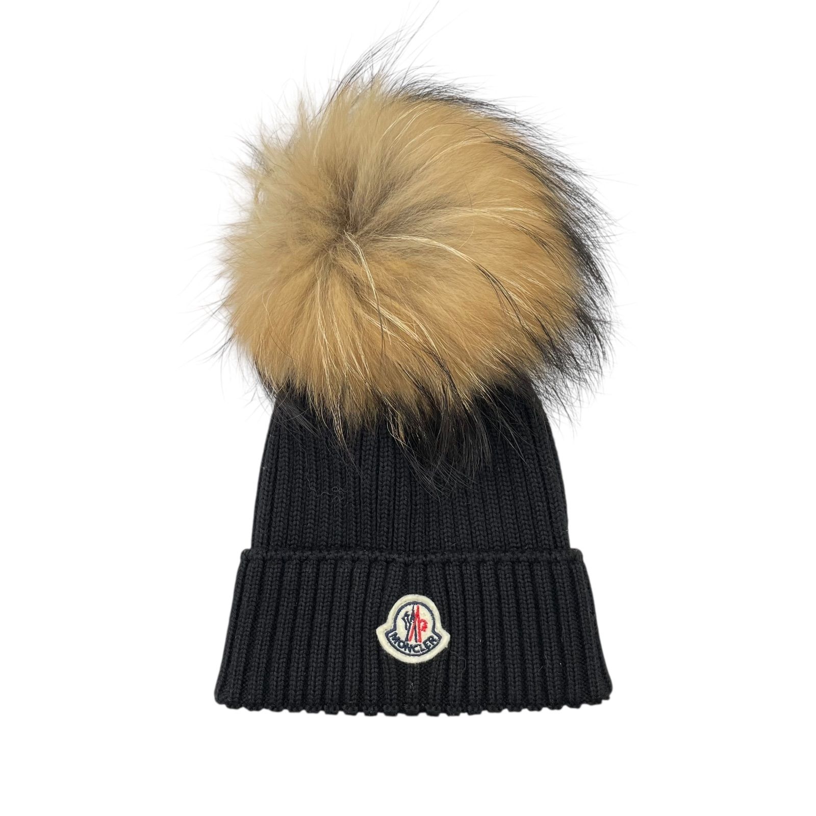 ☆EM1253 モンクレール ポンポンファー ニット帽 ブラック Sサイズ