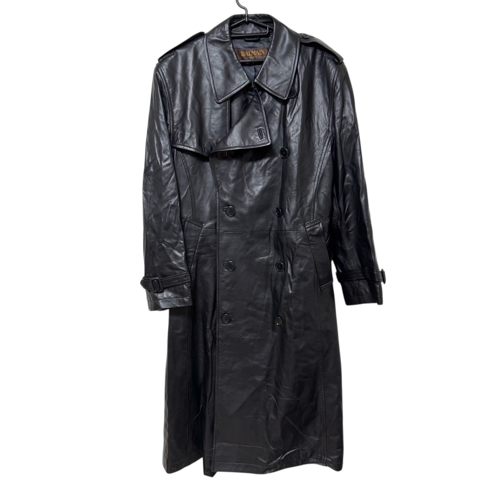 BALMAIN バルマン ◇ レザーカラー マント ケープコート 黒 BALMAIN