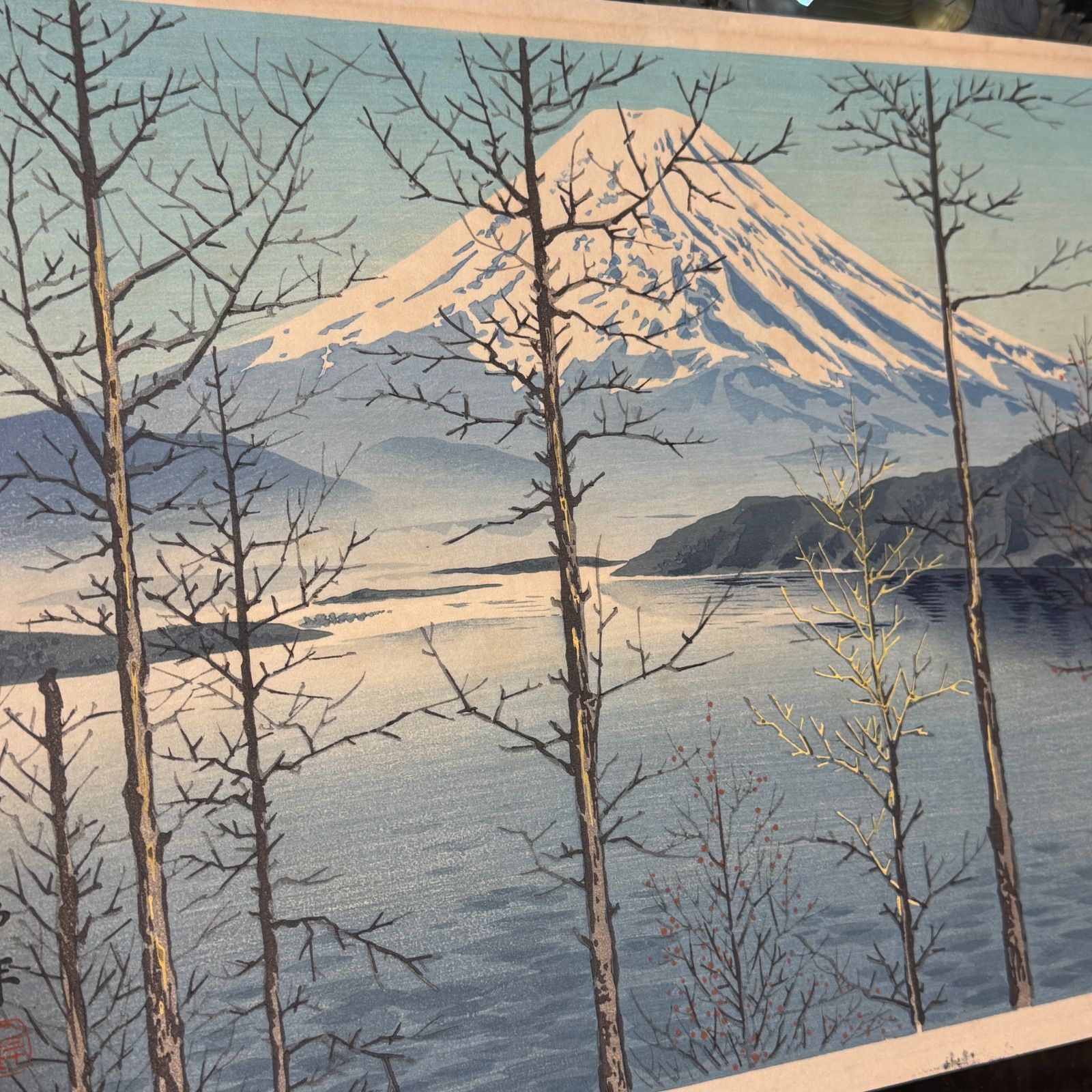 新版画富士三十六景ノ内河口湖の逆さ富士徳力富吉郎画、昭和15頃内田