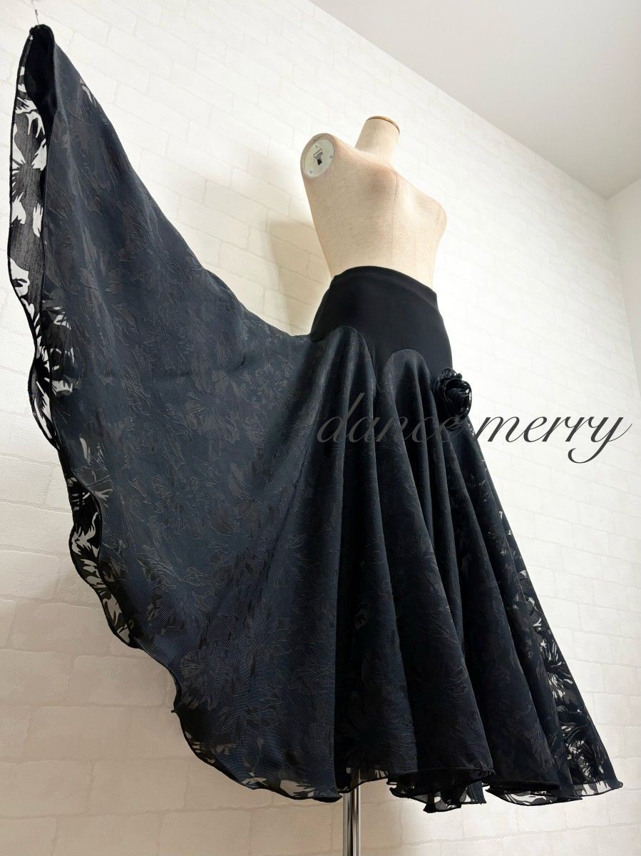 新品 豪華 社交ダンス 黒 スカート パーティ 2303 タンゴ ワルツ