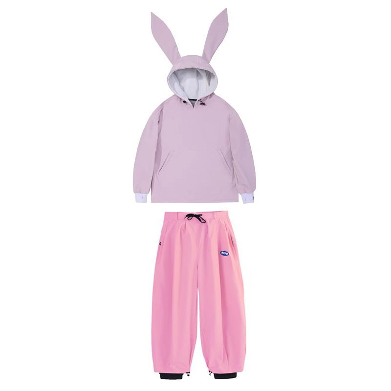 上下セット】 スノーウェア スキーウェア レディース ピンク ウサギ耳