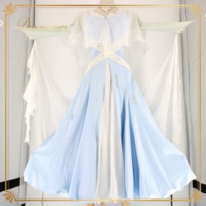 社交ダンス衣装】ワンピース ドレス leirena 準正装 青 ブルー レース