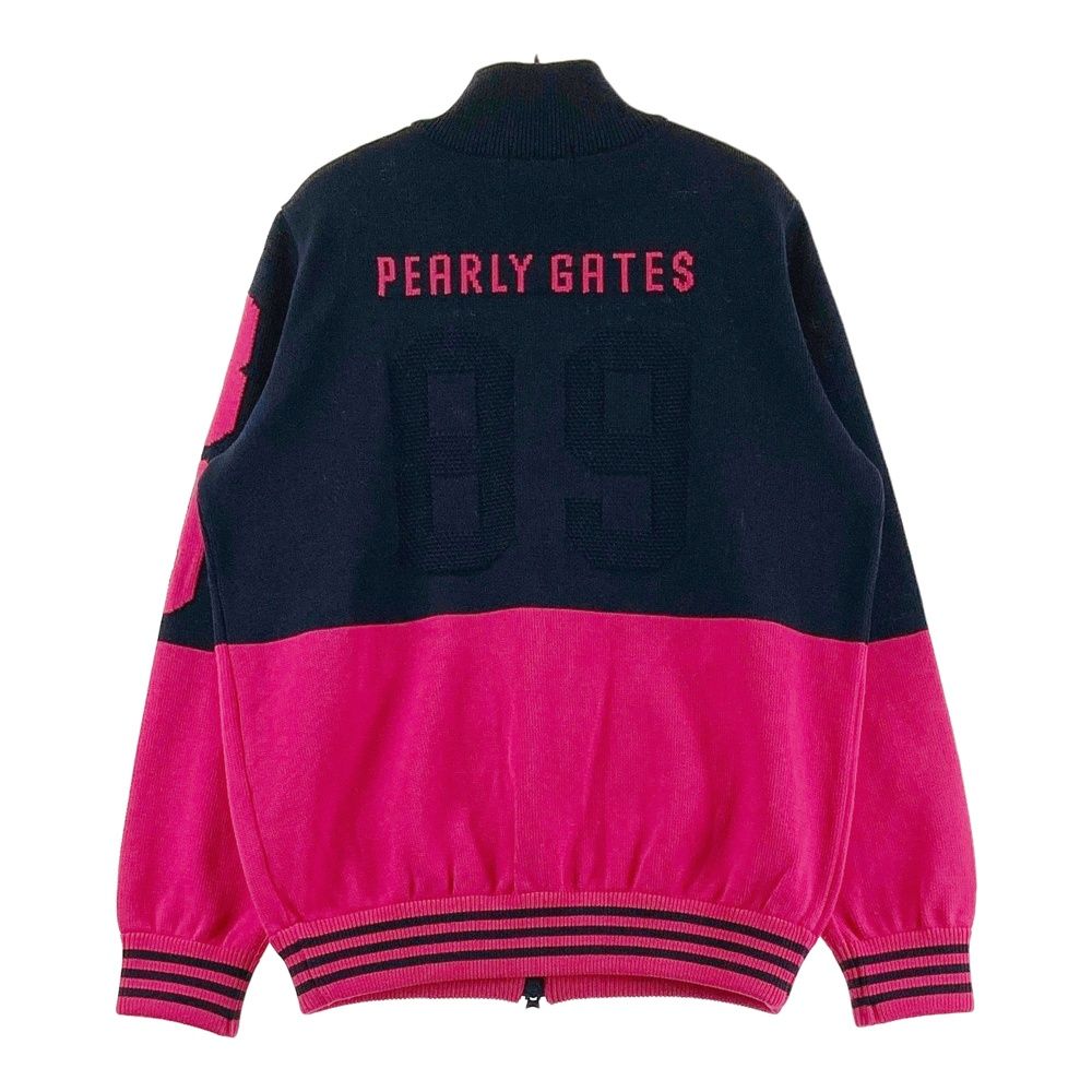 美品 パーリーゲイツ ニットジャケット パーカー 0 ネイビー ピンク 美