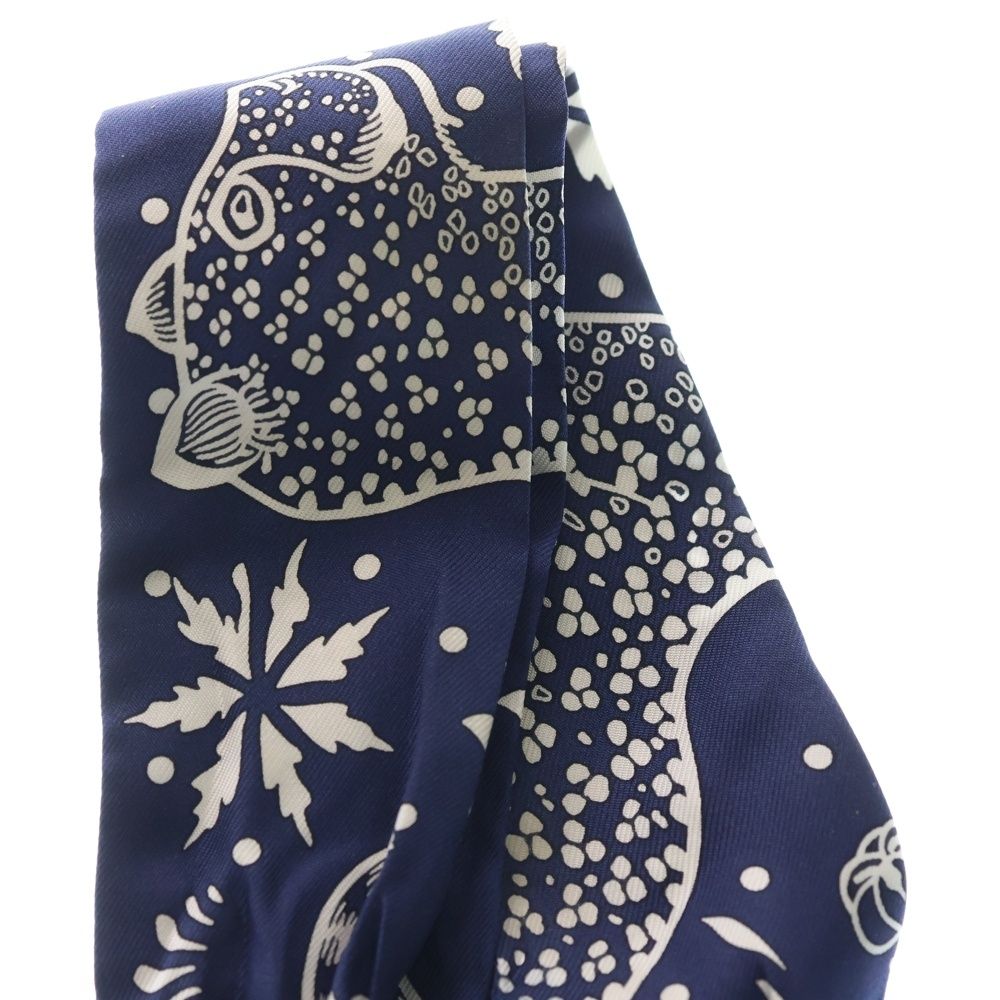 美品 エルメス ツイリー レオパード バンダナ柄 ネイビー スカーフ