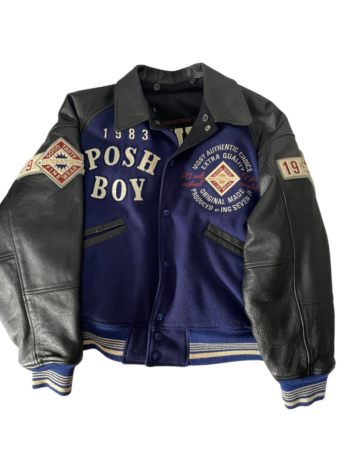 POSH BOY スタジャン フード付きレザー切替 刺繍 ワッペン