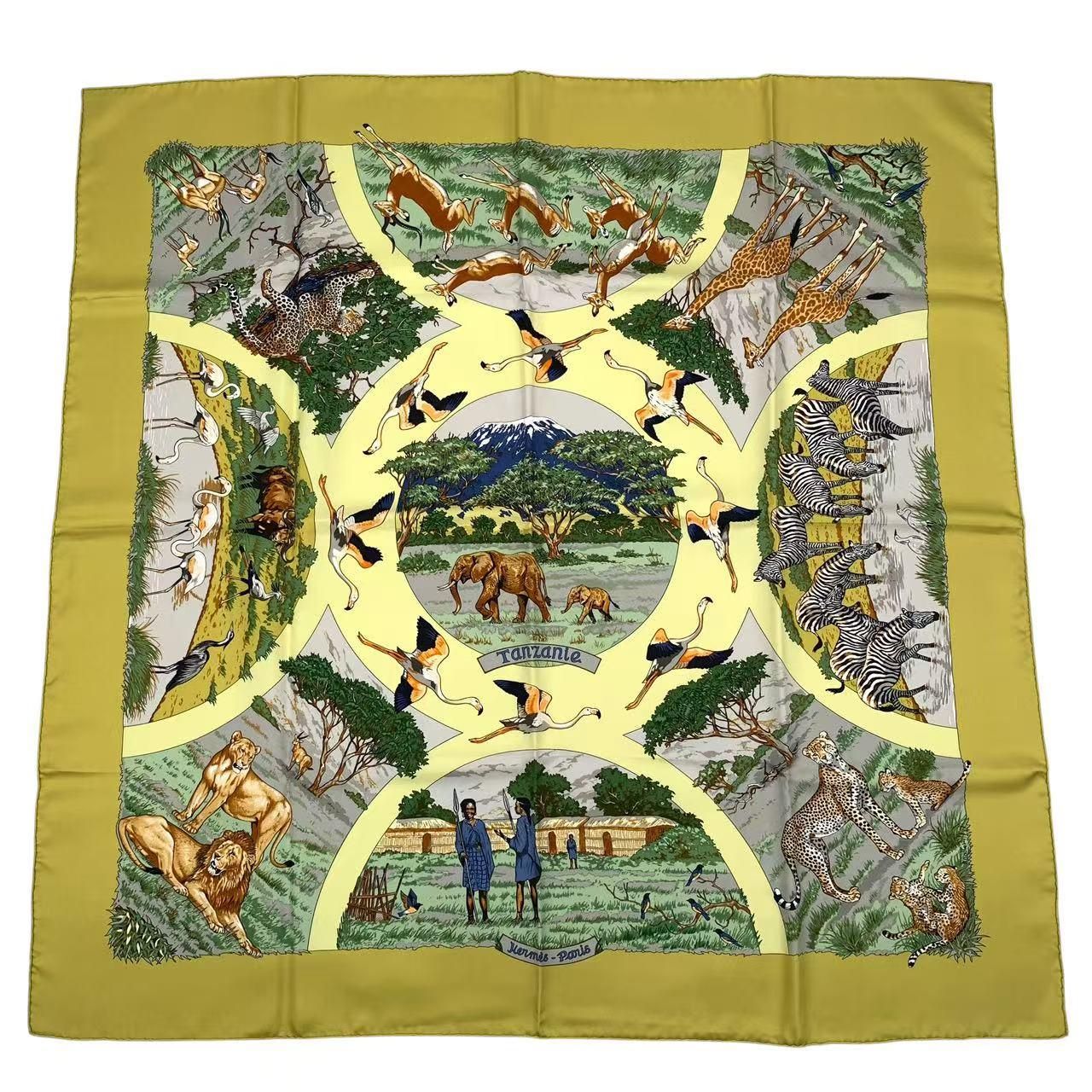 新品同様 HERMES エルメス スカーフ シルク100％ カレ90 Tanzanie