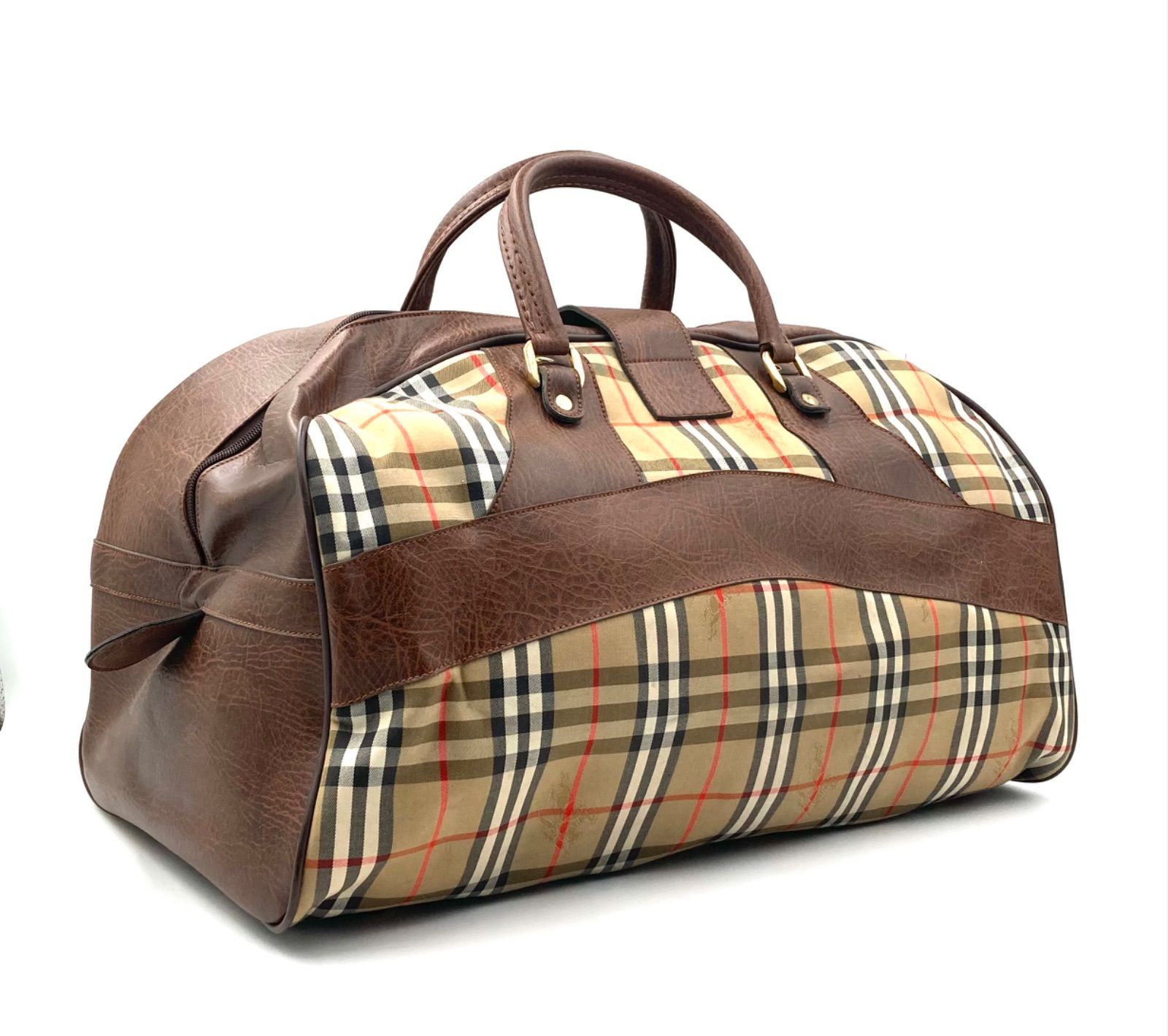 バーバリー ボストンバッグ ノバチェック シャドーホース キャンバス