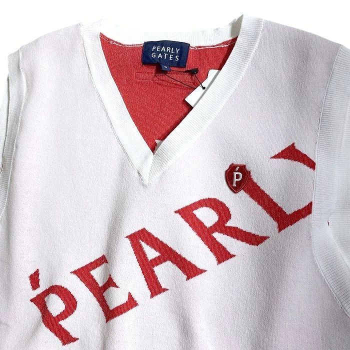 5 パーリーゲイツ ローカルポリ メゾンビッグロゴ Vネック ニット