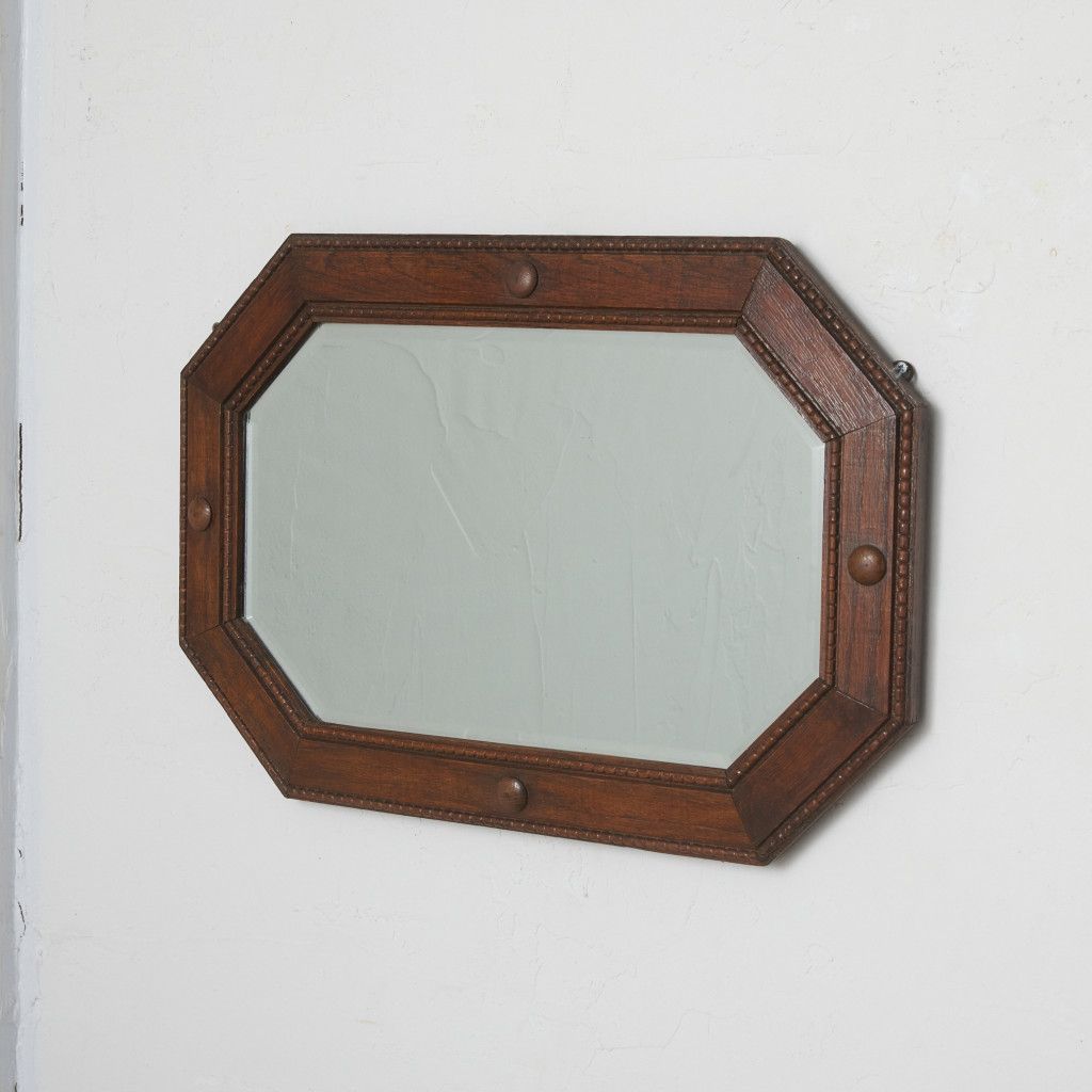 英国アンティーク木製カッティングミラー/壁掛け鏡オクタゴン八角形(79