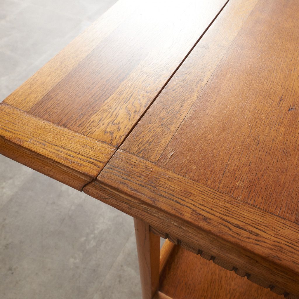 英国アンティーク木製ドロップリーフトロリーテーブル/収納式机ワゴン