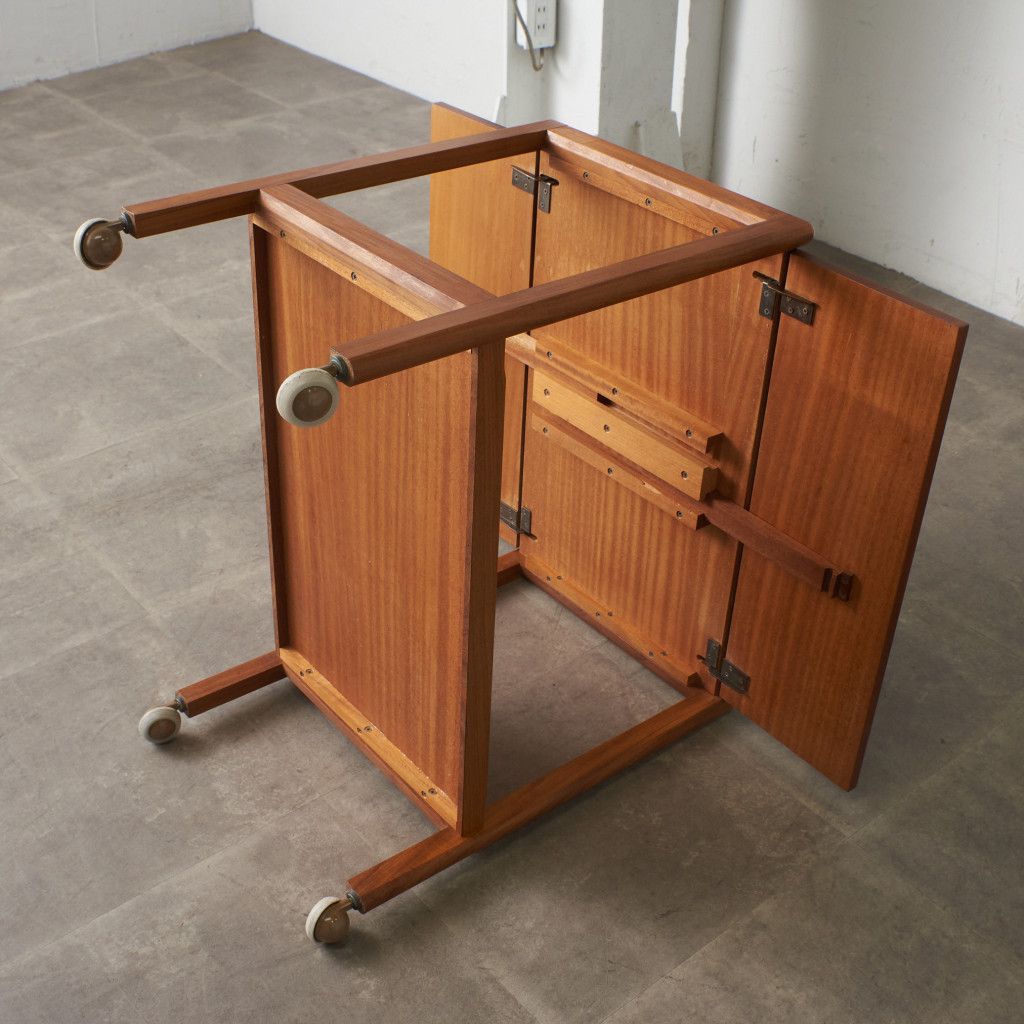 英国アンティーク木製ドロップリーフトロリーテーブル/ワゴン/収納式机