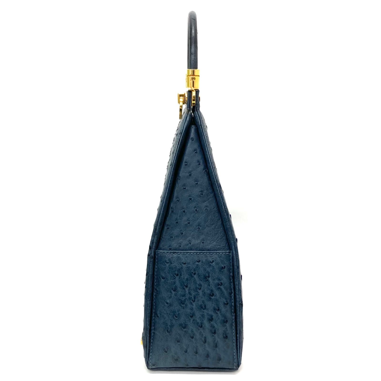 COMTESSE コンテス ハンドバッグ オーストリッチ ブルー ゴールド金具