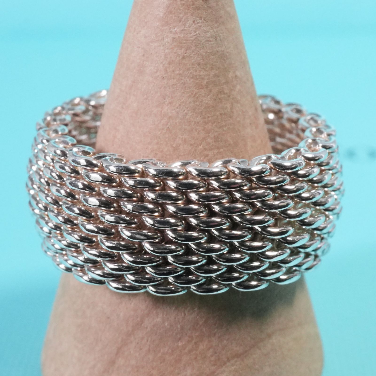 極美品16号ティファニー サマセット メッシュ シルバー リング/25-2836