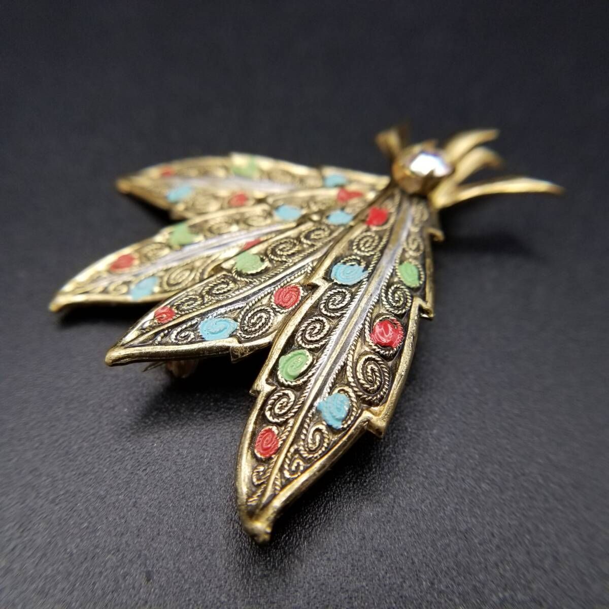 西ドイツ ヴィンテージ 鮮やかな葉 細かな装飾 リーフ ブローチ レトロ
