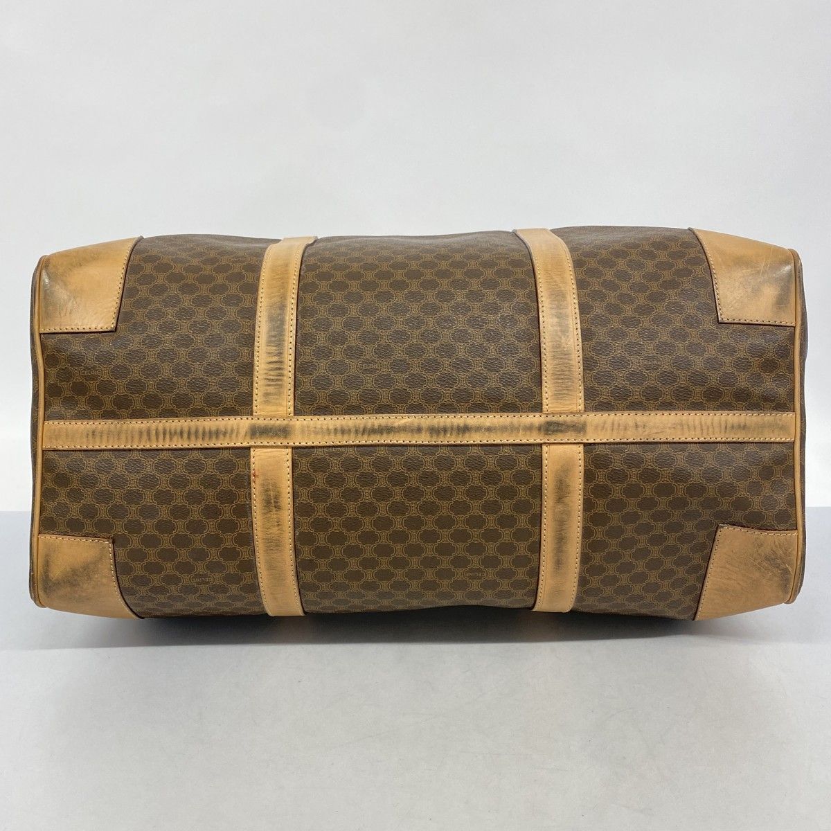 6ba0382-k】セリーヌ ボストンバッグ マカダム PVC ブラウン ゴールド