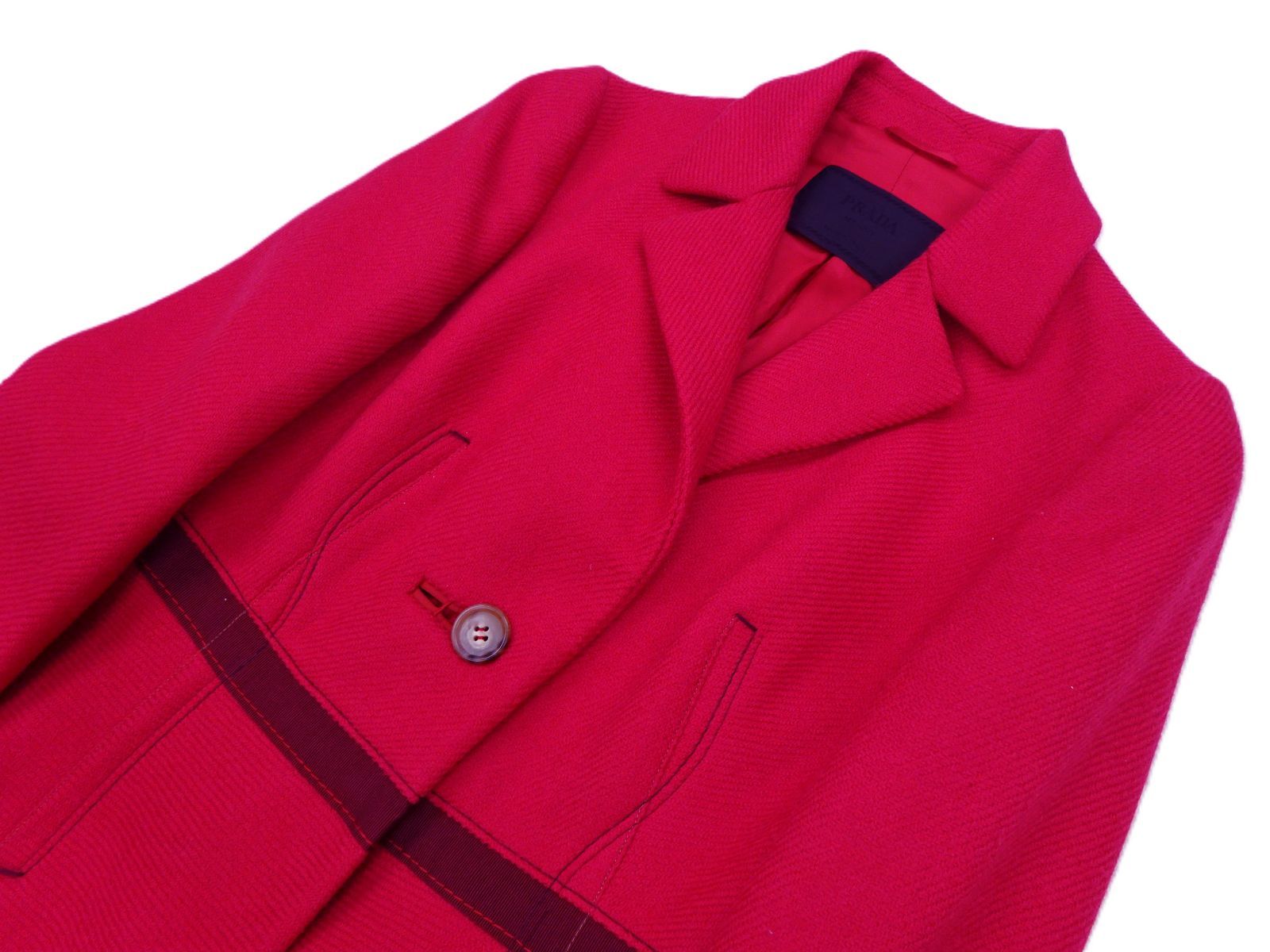 PRADA プラダ ロングコート レディース 40 赤/ショッキングピンク 国内