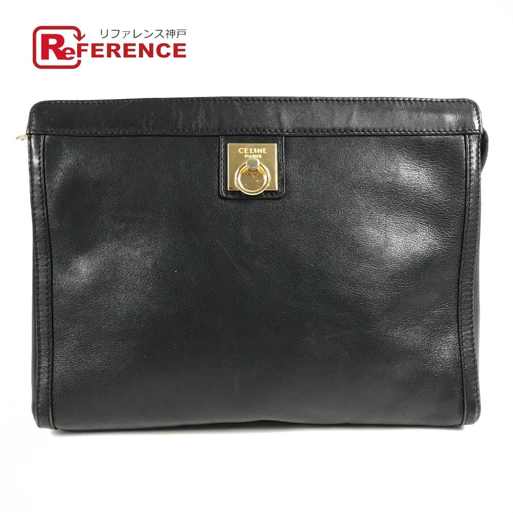 CELINE セリーヌ クラッチバッグ ロゴ レザー ブラック - メルカリ