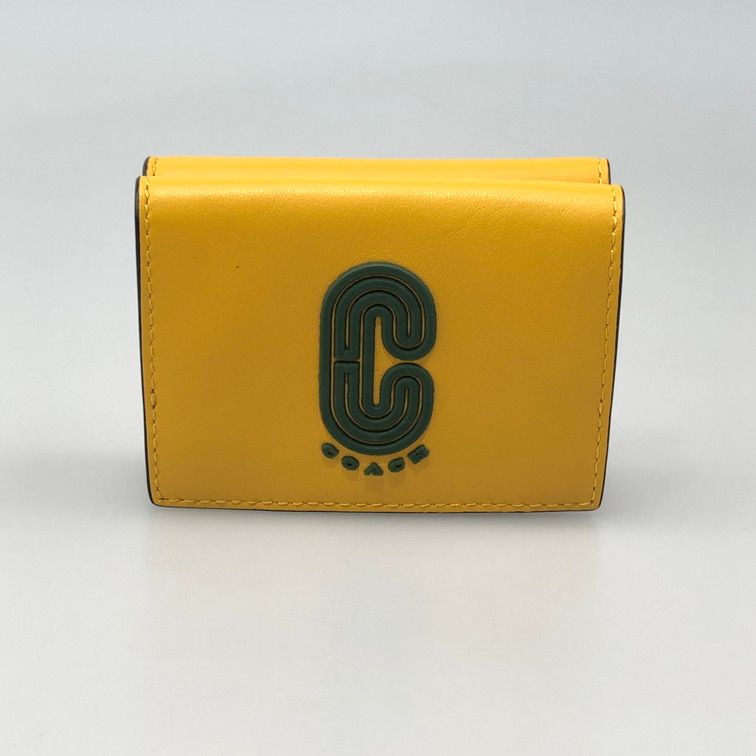 中古美品】COACH コーチ 3つ折り財布 コーチ イエロー 黄色 ミニ財布