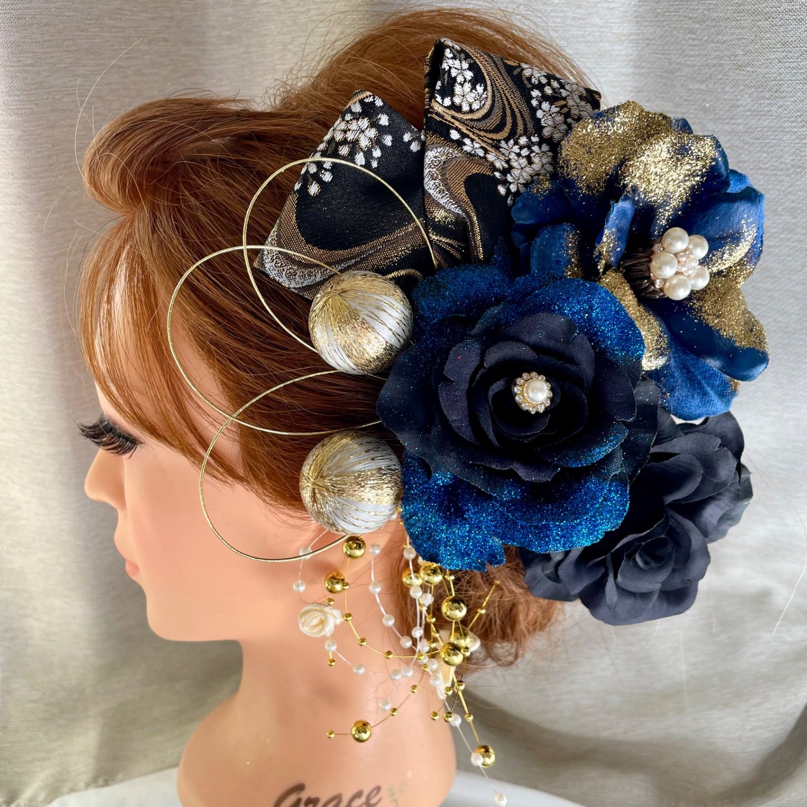 青 和装髪飾り 成人式髪飾り 振袖髪飾り 色打掛髪飾り 結婚式髪飾り