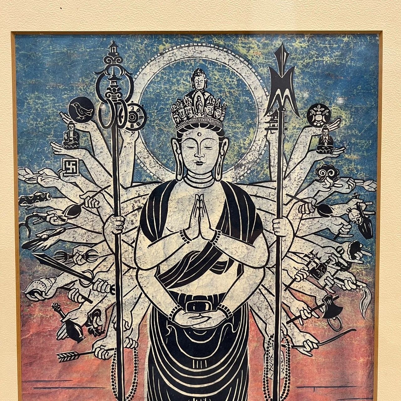 荘眠月 ( 本庄基晃 )「 千手観音之図 」 仏画 絵画 日本画 肉筆 荘