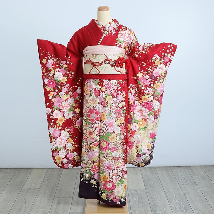 振袖フルセット 成人式振袖 6点セット 牡丹 菊 桜 鞠 松 組紐 熨斗