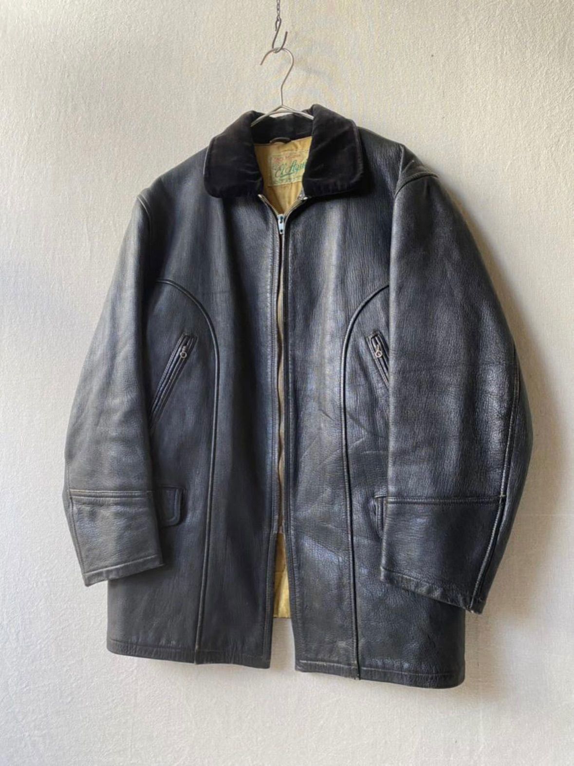 50s Euro レザー ジャケット / 40 ブラック カーコート 革ジャン