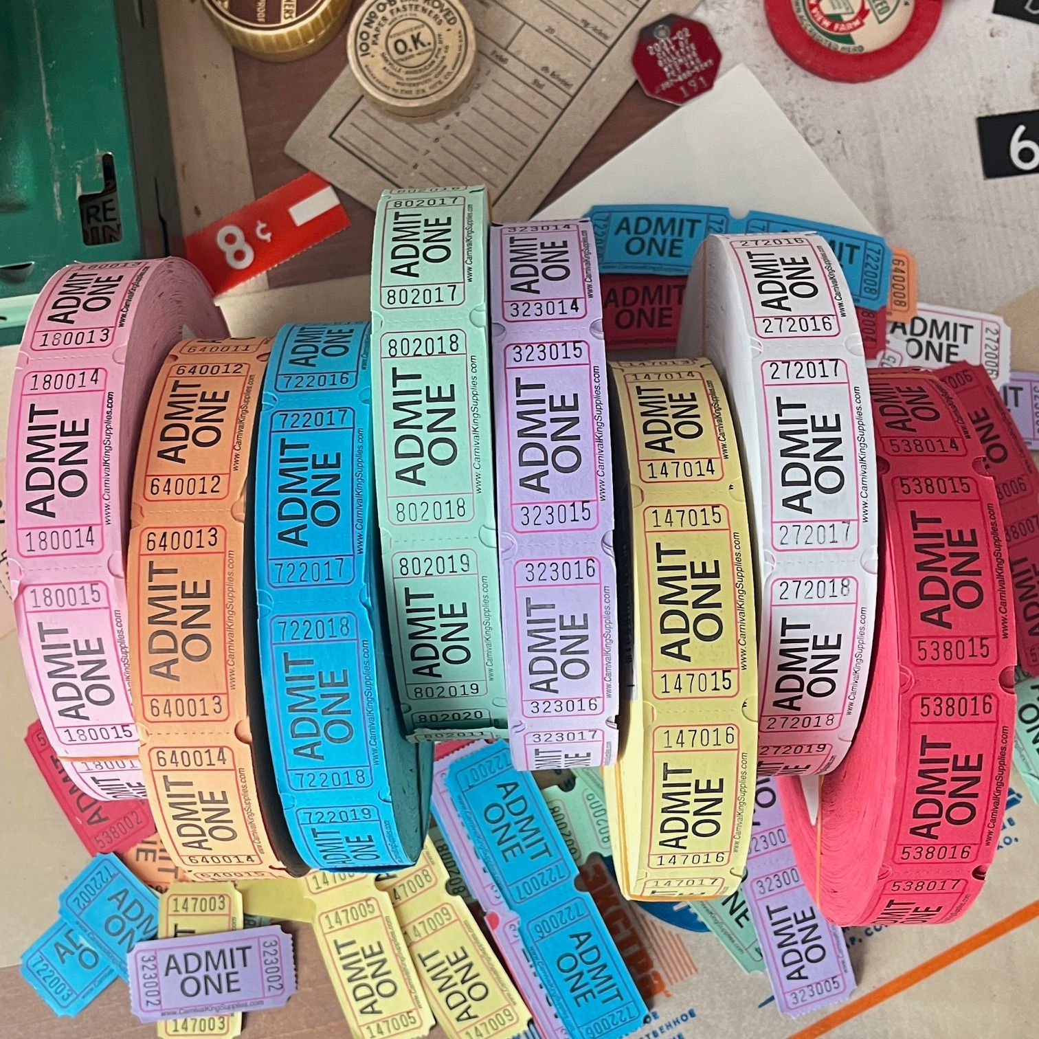 052・A-1379 アメリカチケット 240枚（8色×30枚）ADMIT ONE カラー