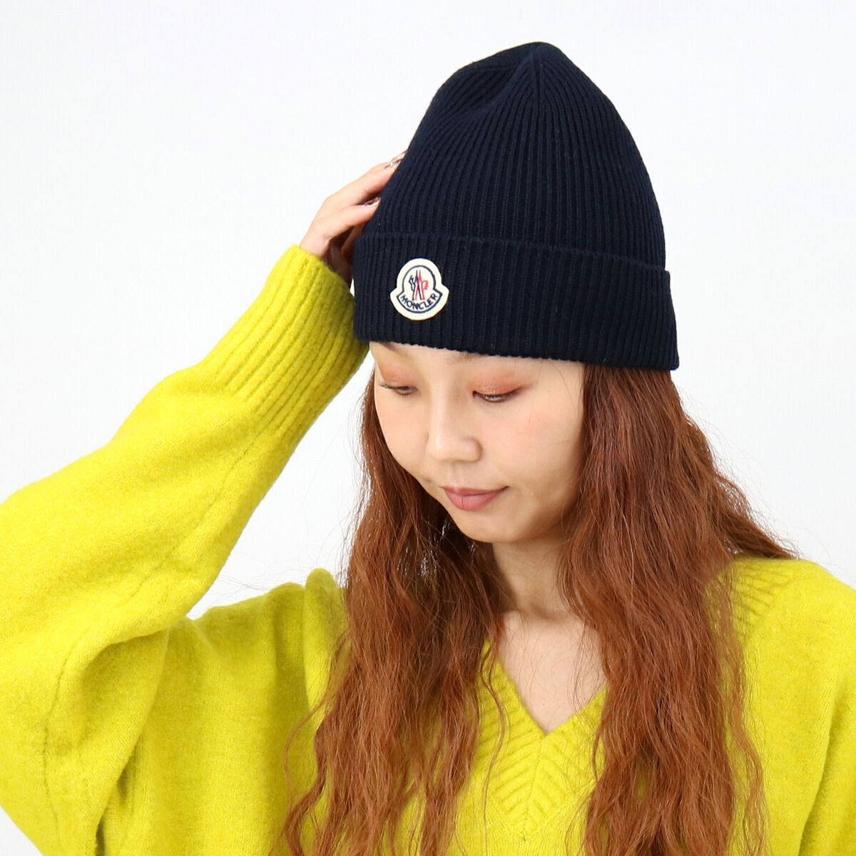 MONCLER ブラック ニット帽 UNI Moncler モンクレール ロゴ ビーニー