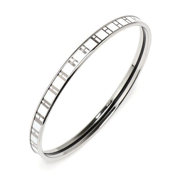 美品 エルメス エマイユ/OP'H ホワイト×シルバー ブレスレット