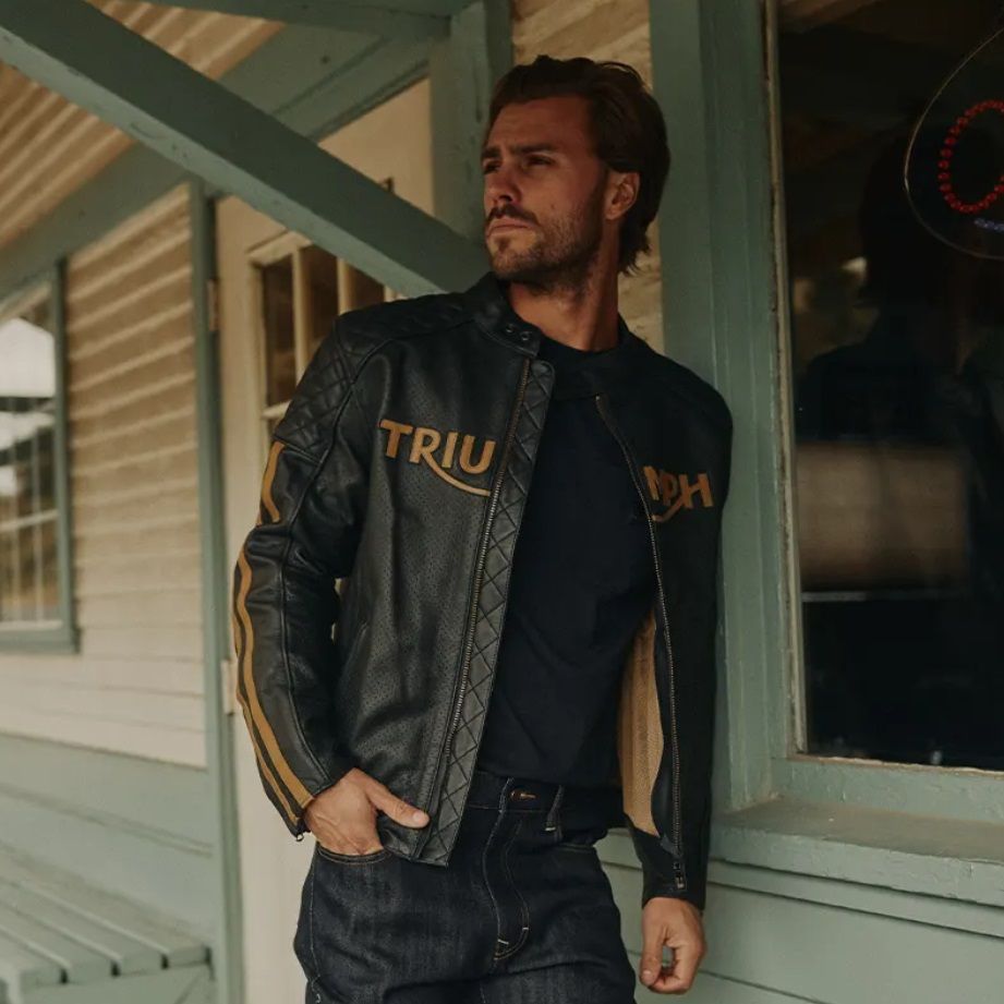 TRIUMPH トライアンフ BRADDAN AIR RACE レザーメッシュジャケット L