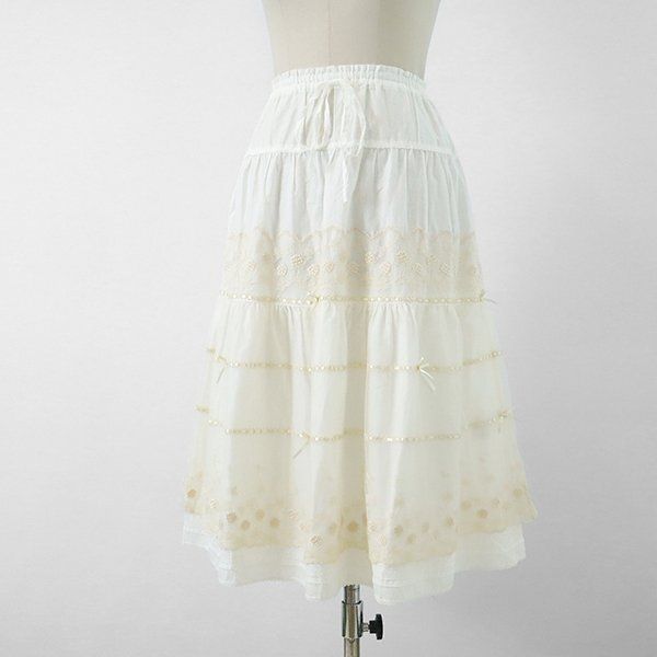 PINK HOUSE ◇ レース＆ピコフリル ローンスカート 白 チュール ロング