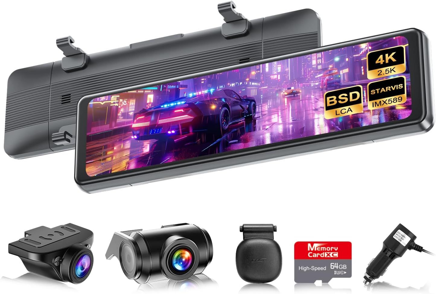 ドライブレコーダー ミラー型 IMX415センサー 800万画素 音声制御