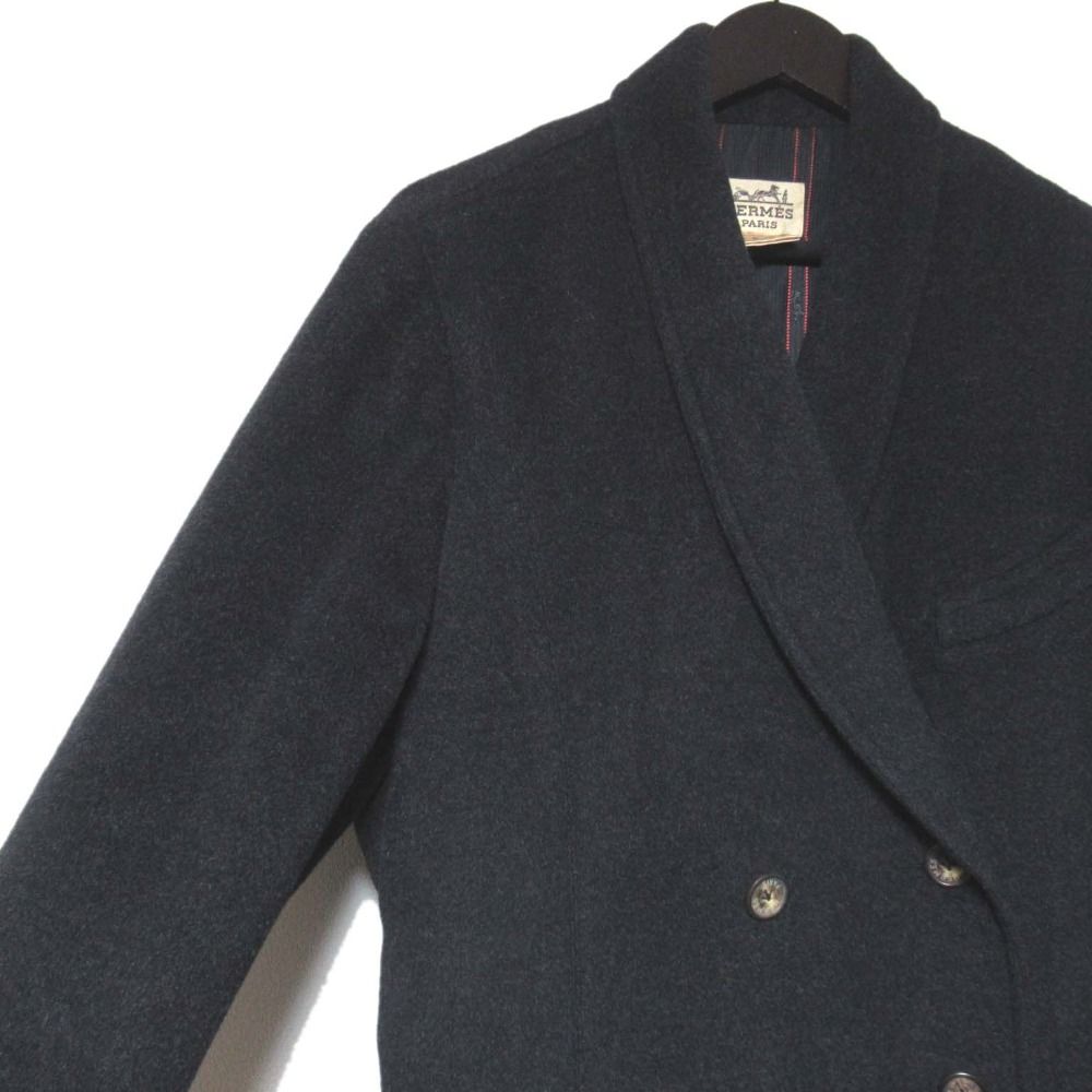 美品 HERMES エルメス カシミヤウール ショールカラー ダブルブレスト