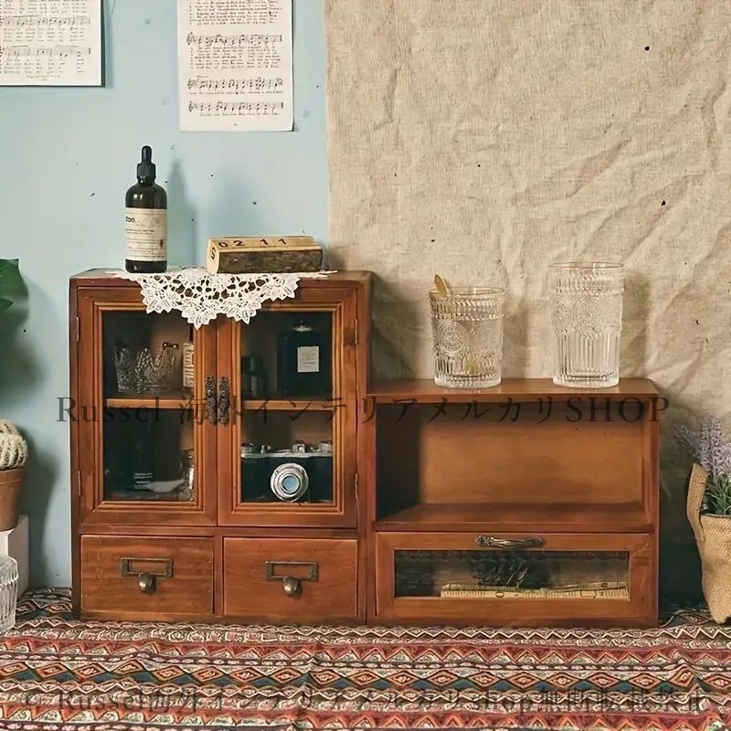 アンティークチェスト 木製収納棚 キャビネット ヴィンテージ調 カフェ