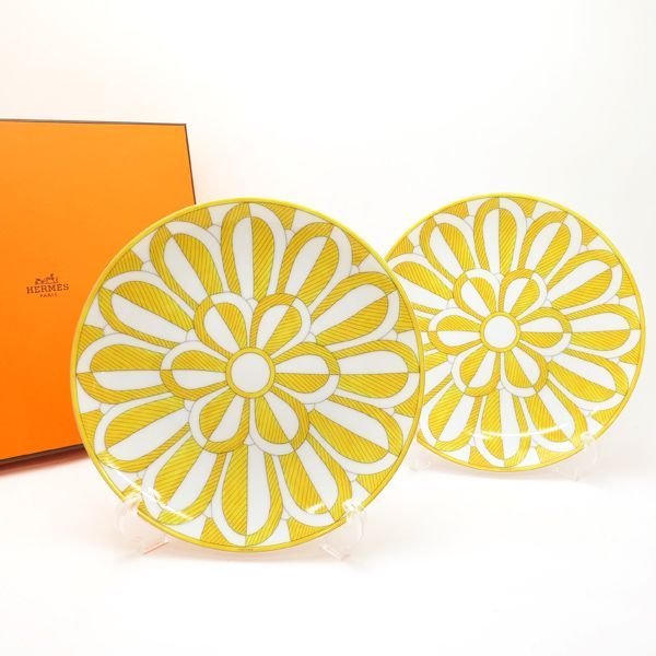 HERMES ソレイユ ドゥ エルメス デザートプレート 21cm ペア 2枚セット