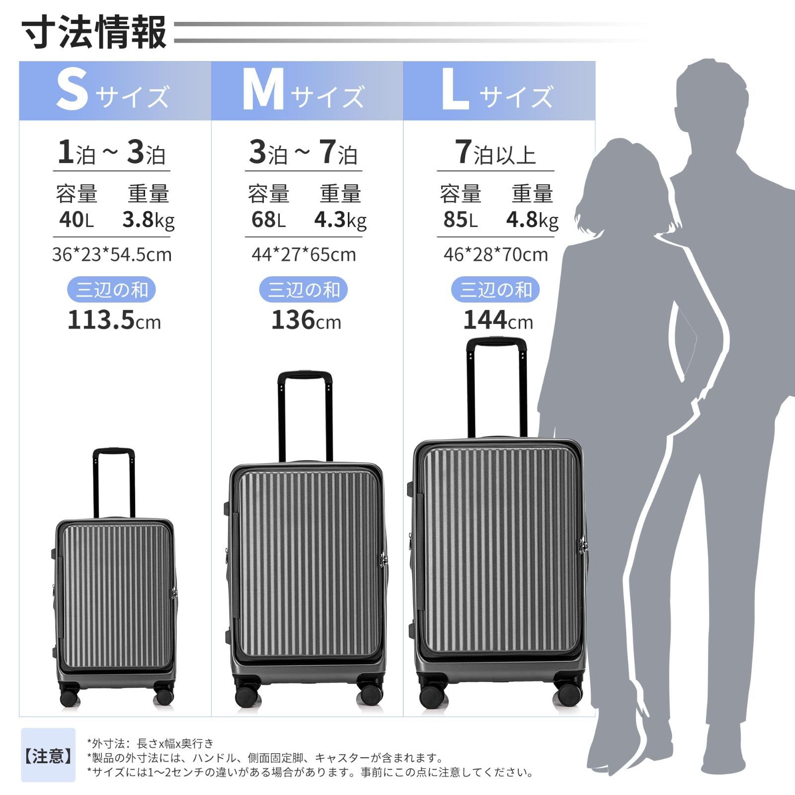 Yuweijie] スーツケース キャリーケース 片開き ハード 拡張機能付き