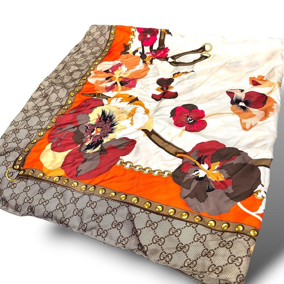 美品 GUCCI グッチ フローラル GG柄 スカーフ バンダナ 大判 花柄